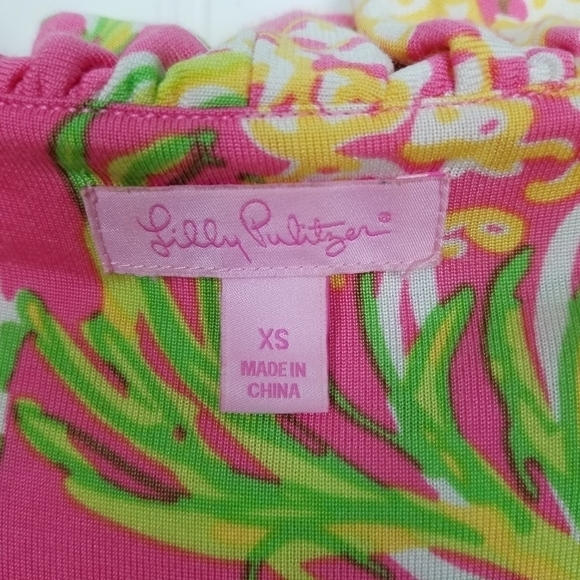 Lilly Pulitzer Ruffle Dress Floral Silk Blend Midi Flutter Sleeve Stretch V neck - Picture 7 of 10